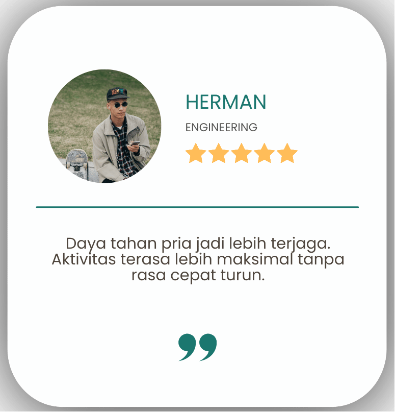 Tangkusa menggunakan bahan herbal pilihan yang dirancang untuk membantu menjaga kesehatan, stamina, dan kepercayaan diri pria secara bertahap dan alami. (12)